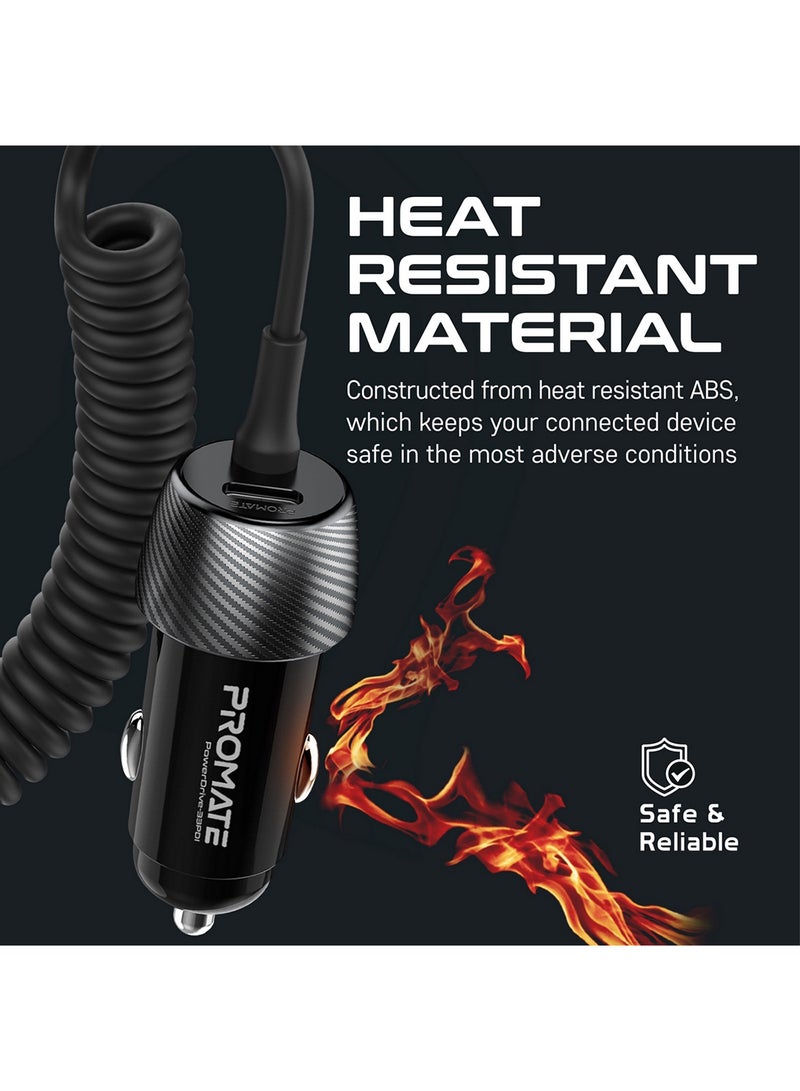 PROMATE - 33W Quick Charging Car Charger with Lightning Connector Cable Black - Image 1