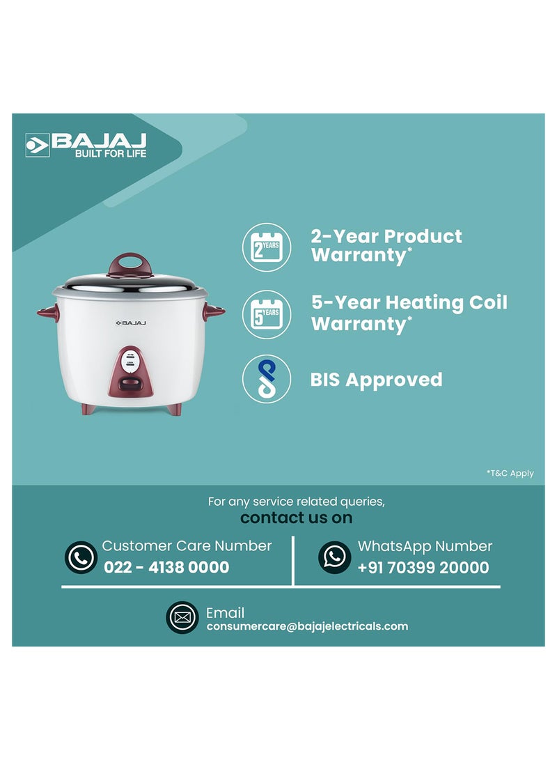 Bajaj - Majesty New Rcx 3 With Keep Warm Function Rice Cooker 1.5 L 350 W 680012 White/Maroon - Image 1