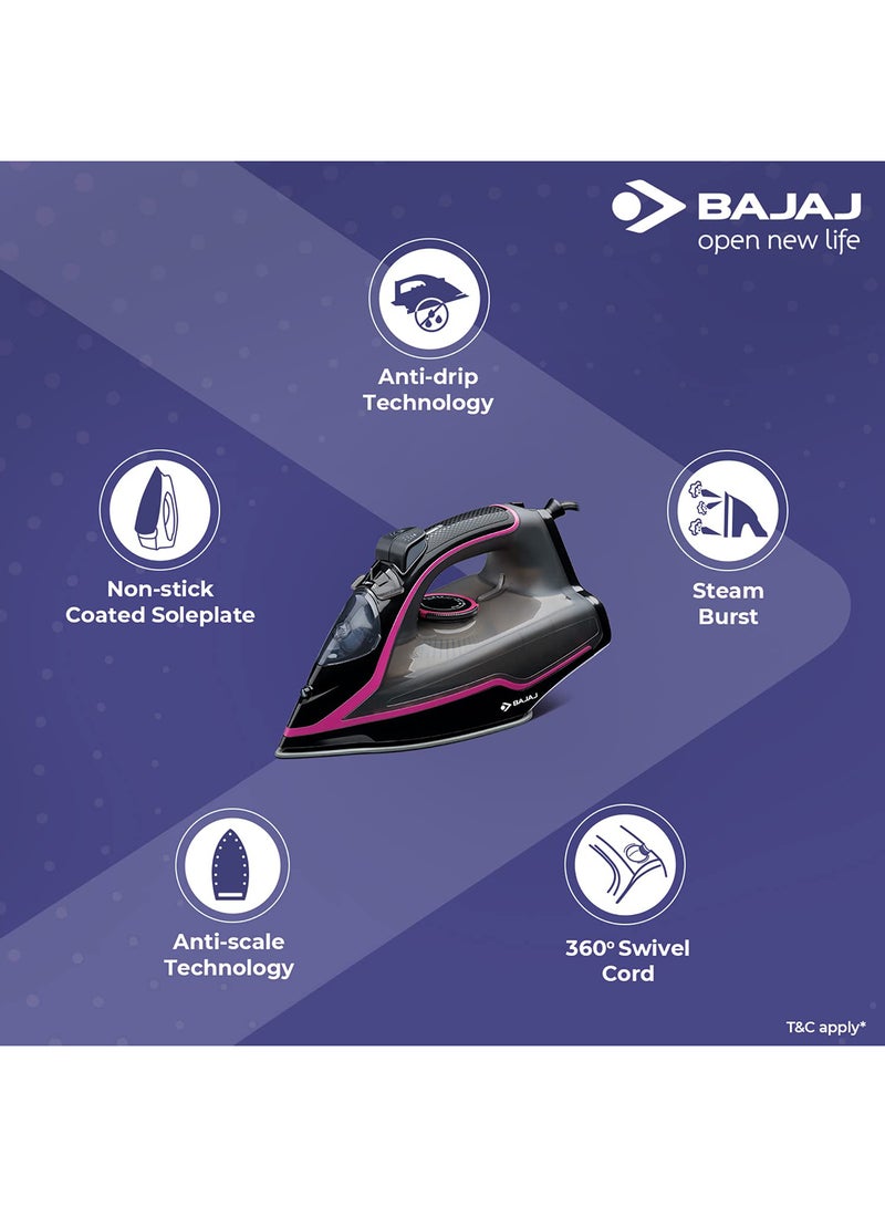 Bajaj - 2000W Steam Iron with Steam Burst, Anti-Drip & Anti-Scale Technology | Non-Stick Soleplate, Variable Steam Output, Vertical & Horizontal Ironing | Durable & Efficient Design 210 ml 2000 W MX 35N Black - Image 1