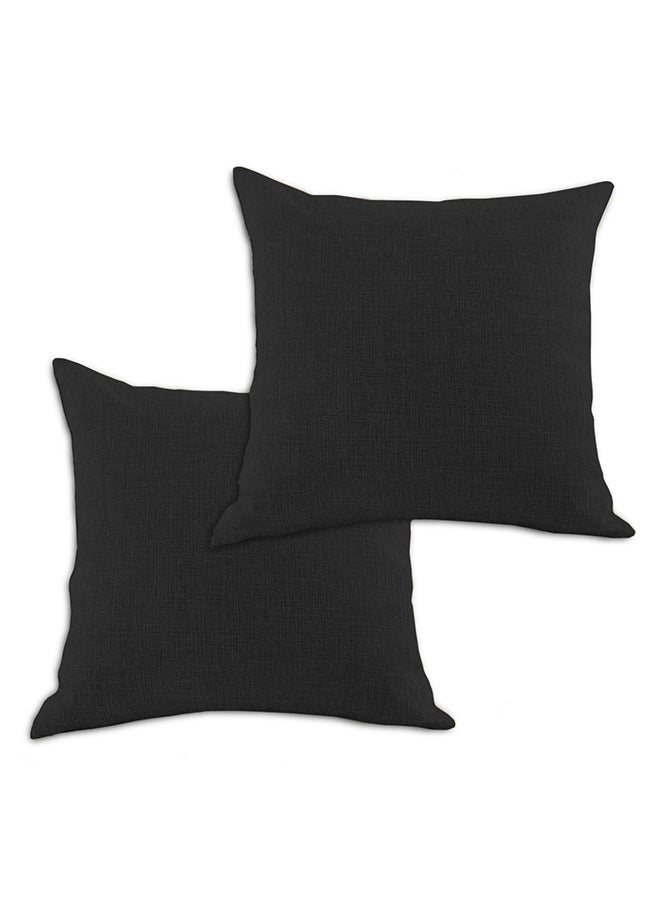 REGAL IN HOUSE 2 Pieces Square Linen Decorative Cushion Set Solid Design Black 45x45cm  - Image 2