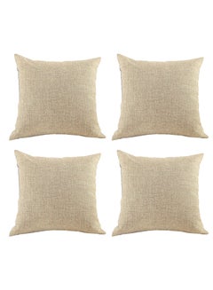 4 Pieces Square Linen Decorative Cushion Set Solid Design Light Beige - v1688994236/N37811782A_2