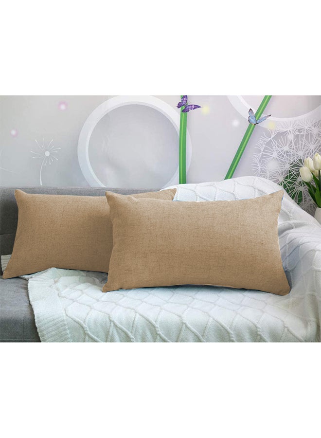 REGAL IN HOUSE 2 Pieces Rectangular Linen Decorative Cushion Set Solid Design Beige 50x30cm  - Image 1