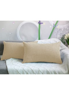 REGAL IN HOUSE 2 Pieces Rectangular Linen Decorative Cushion Set Solid Design Light Beige 50x30cm  - Image 1