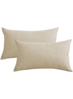 REGAL IN HOUSE 2 Pieces Rectangular Linen Decorative Cushion Set Solid Design Light Beige 50x30cm  - Image 2