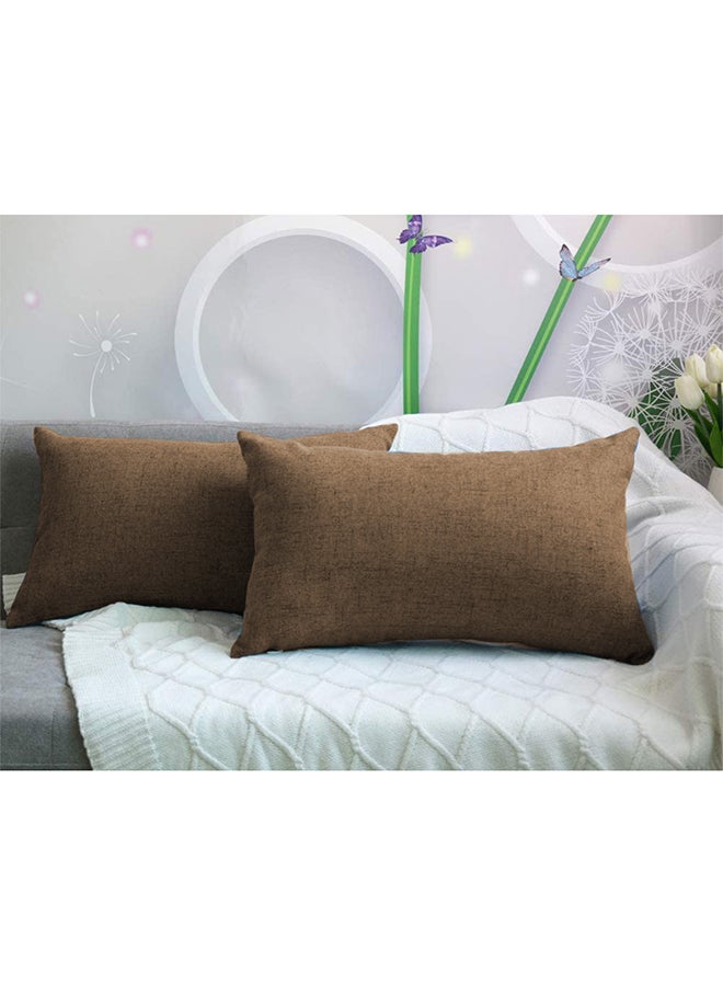REGAL IN HOUSE 2 Pieces Rectangular Linen Decorative Cushion Set Solid Design Brown 50x30cm  - Image 1