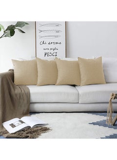 REGAL IN HOUSE 4 Pieces Square Linen Decorative Cushion Set Solid Design Light Beige  - Image 1