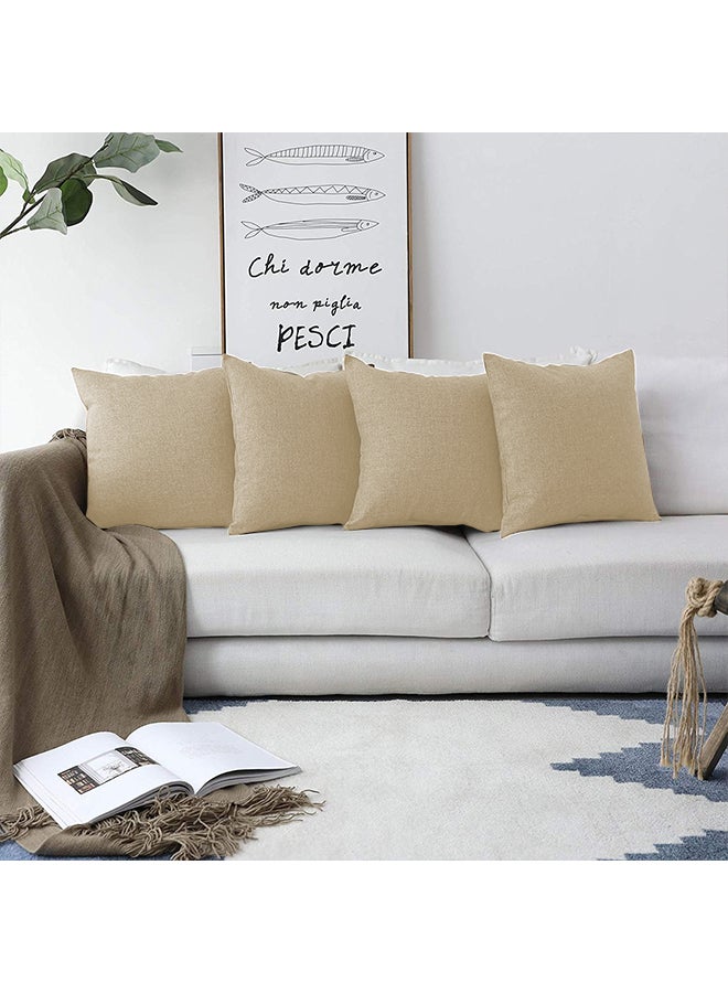 REGAL IN HOUSE - 4 Pieces Square Linen Decorative Cushion Set Solid Design Light Beige - Image 1