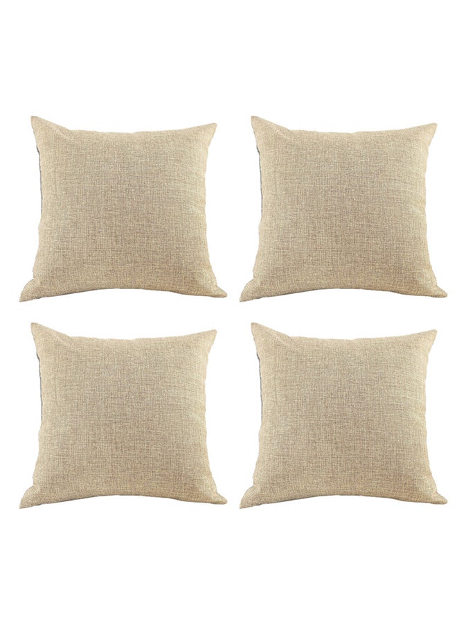 REGAL IN HOUSE - 4 Pieces Square Linen Decorative Cushion Set Solid Design Light Beige - Image 1
