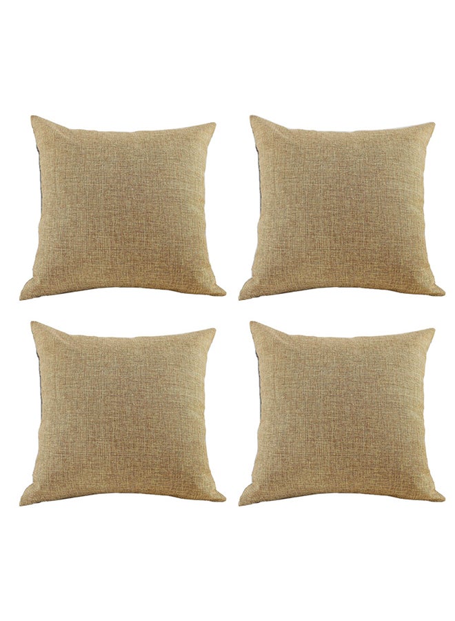 4 Pieces Square Linen Decorative Cushion Set Solid Design Beige - v1688994241/N32899157A_2