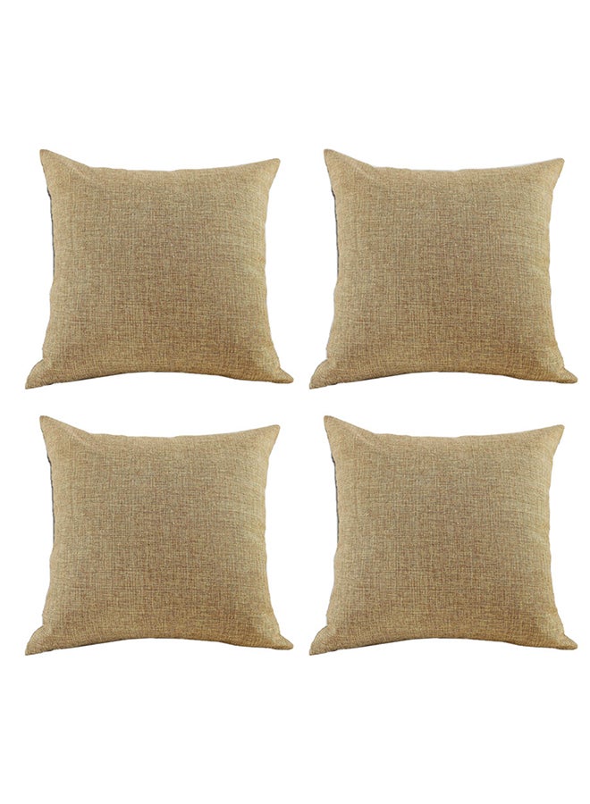 4 Pieces Square Linen Decorative Cushion Set Solid Design Beige