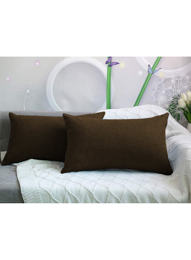 REGAL IN HOUSE 2 Pieces Rectangular Linen Decorative Cushion Set Solid Design Dark Brown 50x30cm  - Image 1