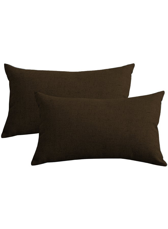 REGAL IN HOUSE 2 Pieces Rectangular Linen Decorative Cushion Set Solid Design Dark Brown 50x30cm  - Image 2