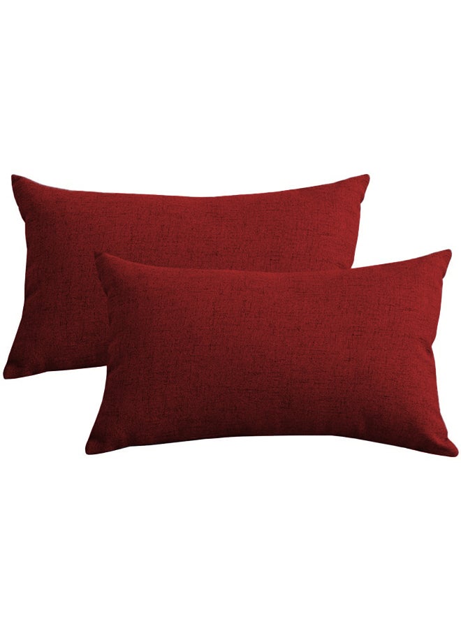 ريغال إن هاوس وسادة ديكور مستطيلة الشكل من الكتان بتصميم سادة قطعتين برغندي 50x30سم - Image 2