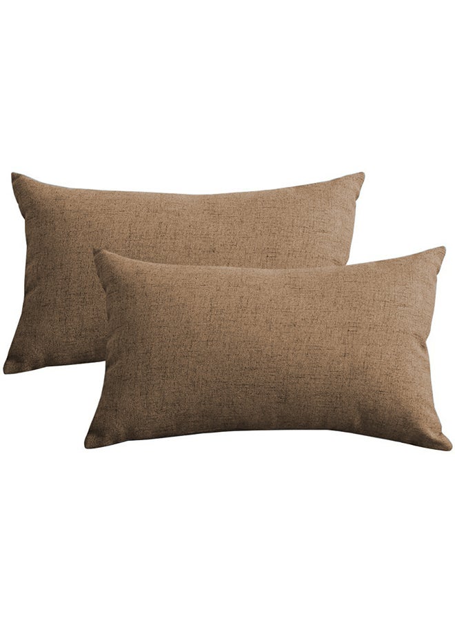 REGAL IN HOUSE 2 Pieces Rectangular Linen Decorative Cushion Set Solid Design Brown 50x30cm  - Image 2