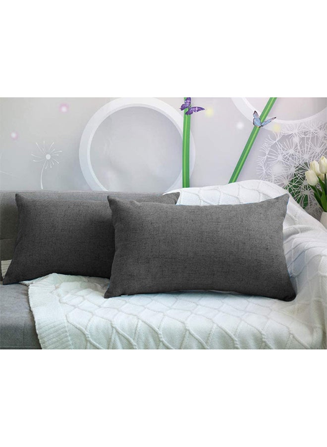 REGAL IN HOUSE - 2 Pieces Rectangular Linen Decorative Cushion Set Solid Design Dark Grey 50x30cm - Image 1
