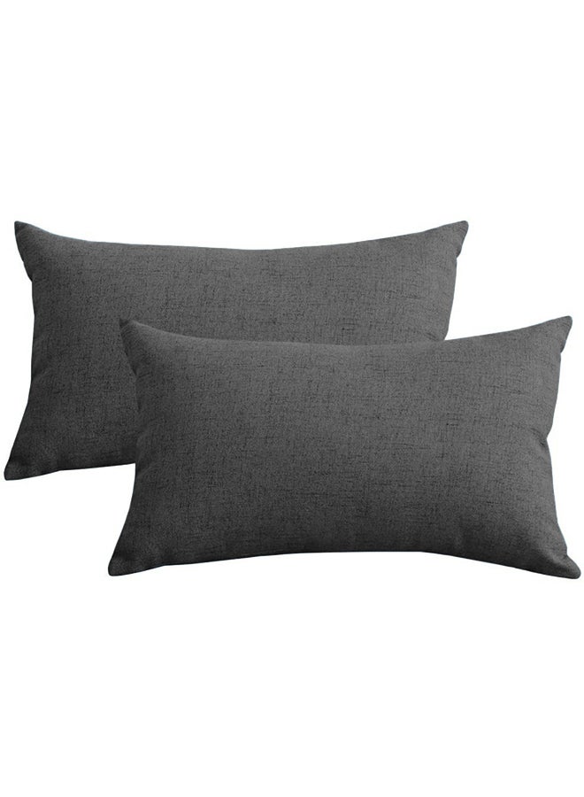 REGAL IN HOUSE - 2 Pieces Rectangular Linen Decorative Cushion Set Solid Design Dark Grey 50x30cm - Image 1