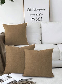 REGAL IN HOUSE 3 Pieces Square Linen Decorative Cushion Set Solid Design Beige 45x45cm  - Image 1