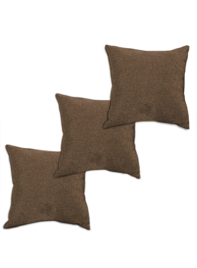 REGAL IN HOUSE 3 Pieces Square Linen Decorative Cushion Set Solid Design Brown 45x45cm - Image 2
