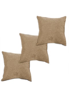 REGAL IN HOUSE 3 Pieces Square Linen Decorative Cushion Set Solid Design Beige 45x45cm  - Image 2