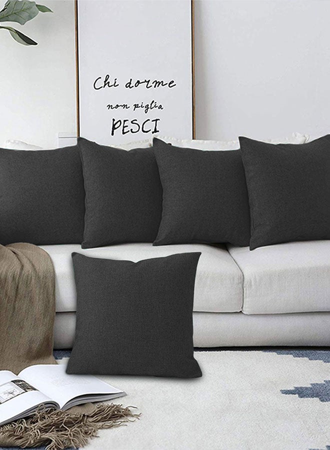 REGAL IN HOUSE 5 Pieces Square Linen Decorative Cushion Set Solid Design Dark Grey 45x45cm - Image 1