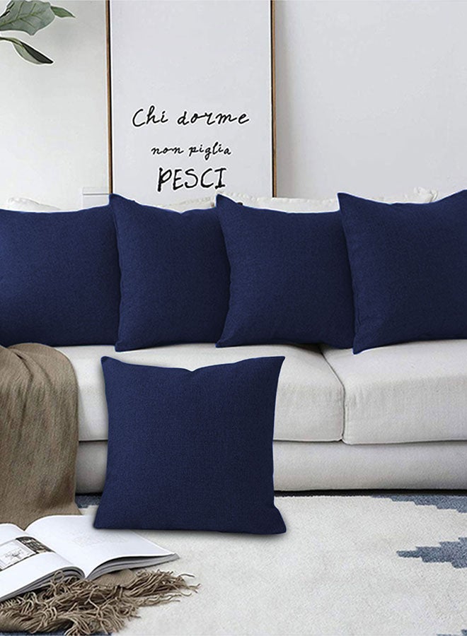 REGAL IN HOUSE - 5 Pieces Square Linen Decorative Cushion Set Solid Design Dark Blue 45x45cm - Image 1