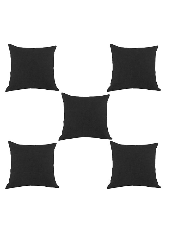REGAL IN HOUSE 5 Pieces Square Linen Decorative Cushion Set Solid Design Black 45x45cm  - Image 2