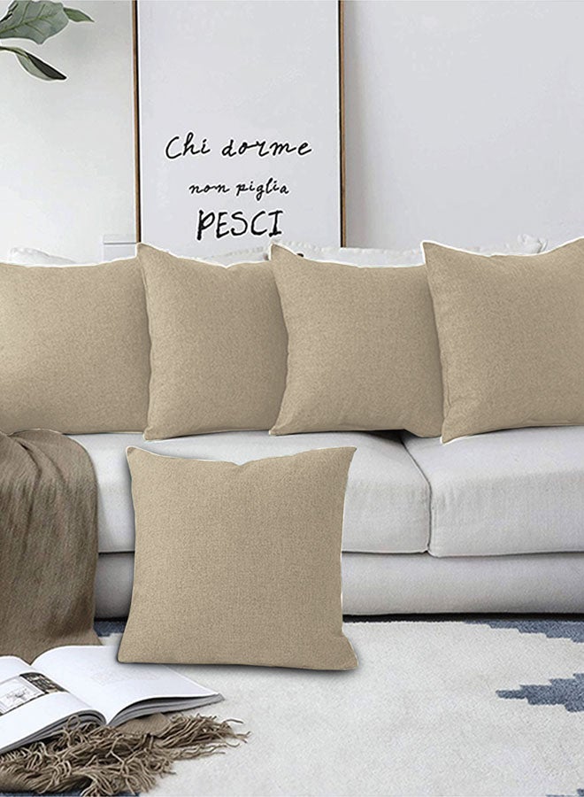 REGAL IN HOUSE 5 Pieces Square Linen Decorative Cushion Set Solid Design Light Beige 65x65cm  - Image 1