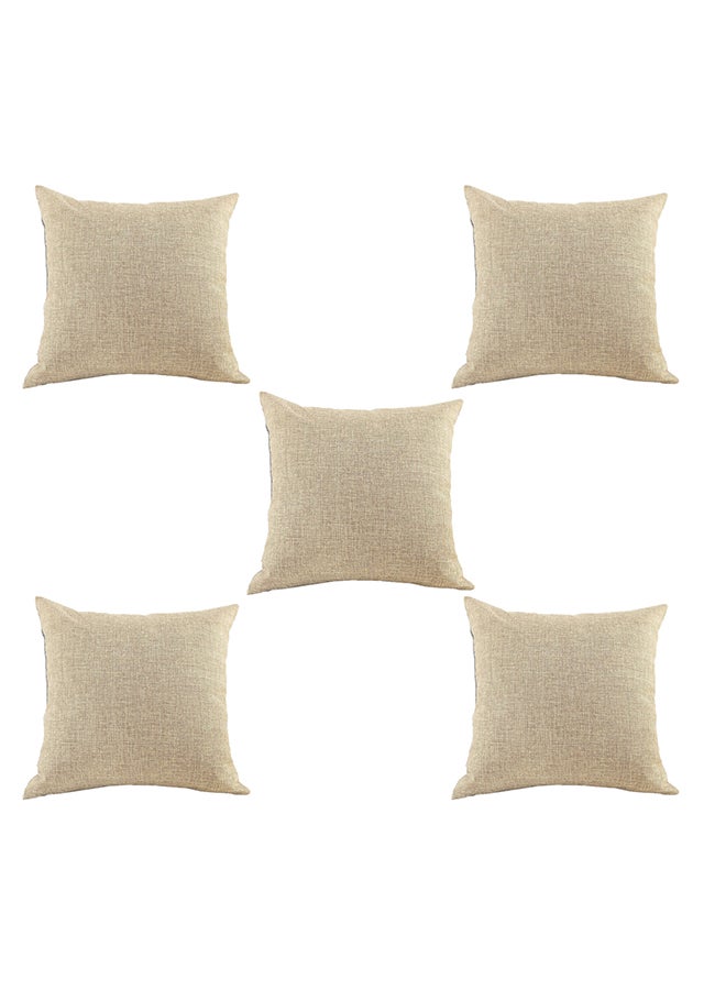 REGAL IN HOUSE 5 Pieces Square Linen Decorative Cushion Set Solid Design Light Beige 65x65cm  - Image 2