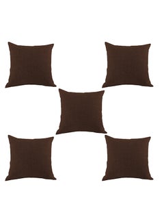 REGAL IN HOUSE 5 Pieces Square Linen Decorative Cushion Set Solid Design Dark Brown 65x65cm  - Image 2