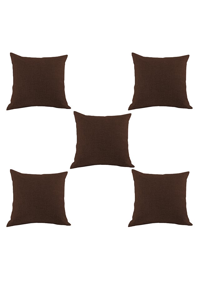 REGAL IN HOUSE - 5 Pieces Square Linen Decorative Cushion Set Solid Design Dark Brown 65x65cm - Image 1