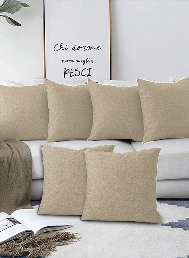 REGAL IN HOUSE 6 Pieces Square Linen Decorative Cushion Set Solid Design Light Beige - Image 1