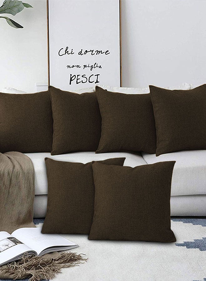 REGAL IN HOUSE 6 Pieces Square Linen Decorative Cushion Set Solid Design Dark Brown  - Image 1