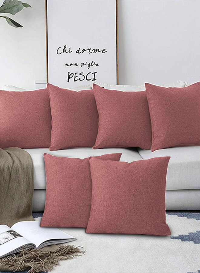 REGAL IN HOUSE 6 Pieces Square Linen Decorative Cushion Set Solid Design Dark Pink - Image 1
