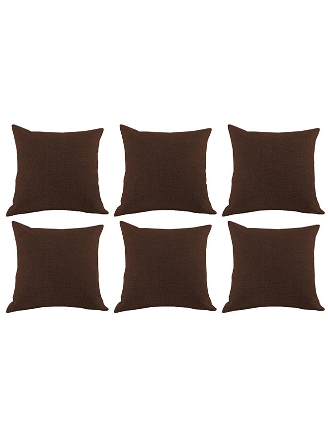 REGAL IN HOUSE 6 Pieces Square Linen Decorative Cushion Set Solid Design Dark Brown  - Image 2