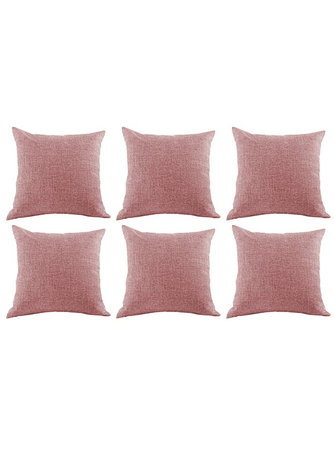 REGAL IN HOUSE 6 Pieces Square Linen Decorative Cushion Set Solid Design Dark Pink - Image 2