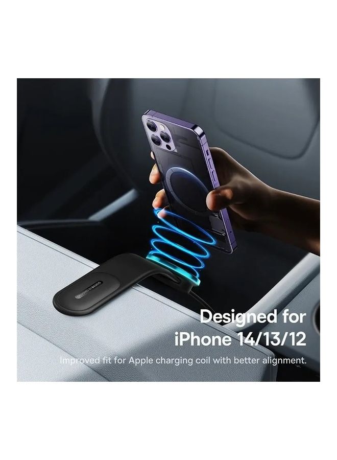 Baseus - 15W Wireless Magnetic Magsafe Car Mount Phone Holder Compatible With iPhone 15 Pro Max/Plus,14,13, 12 Pro Plus Max Mini, Tesla Car Bendable Memory Titanium Alloy For All Dashboard And Center Console Black - Image 1