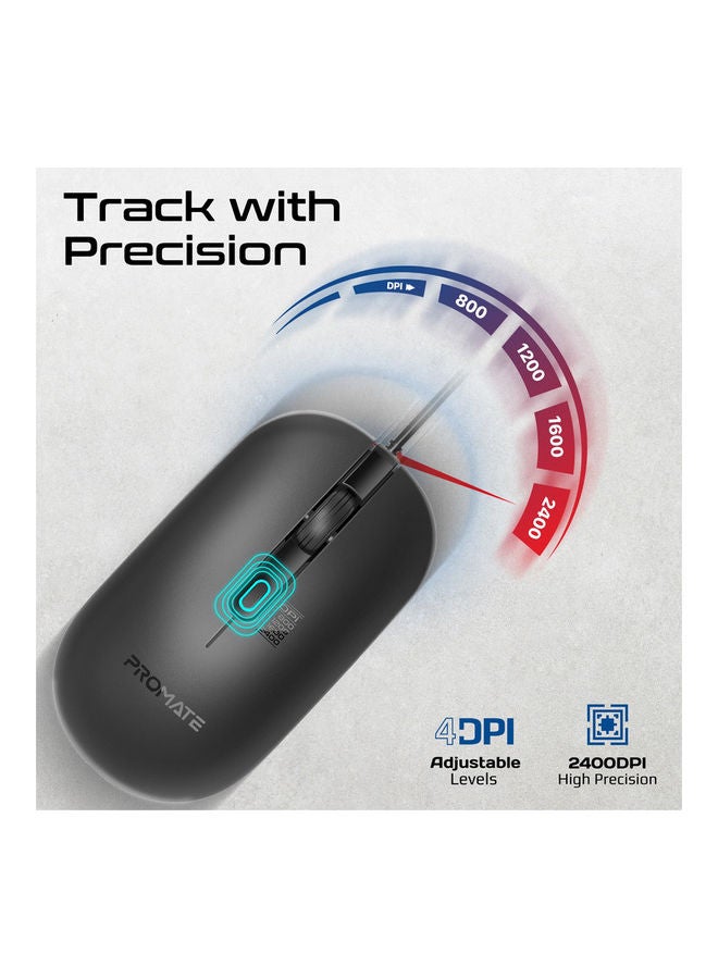 PROMATE - Wired Mouse with 6 million Keystrokes, Adjustable 2400DPI, 4 Programmable Buttons, 1.5m Cord and Anti-Slip Grip, CM-2400 Black - Image 1