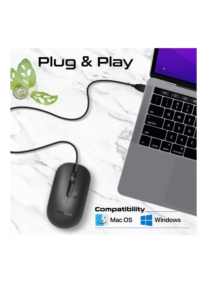 PROMATE - Wired Mouse with 6 million Keystrokes, Adjustable 2400DPI, 4 Programmable Buttons, 1.5m Cord and Anti-Slip Grip, CM-2400 Black - Image 1