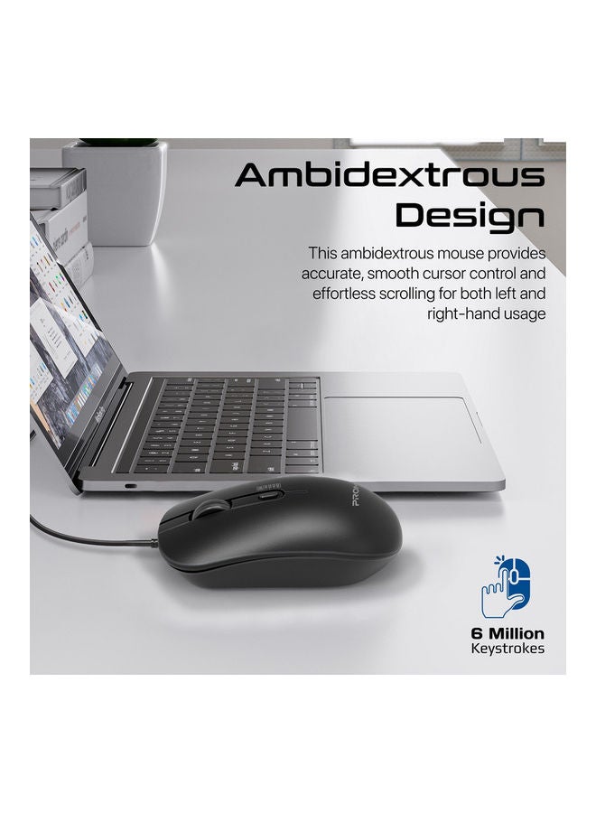 PROMATE - Wired Mouse with 6 million Keystrokes, Adjustable 2400DPI, 4 Programmable Buttons, 1.5m Cord and Anti-Slip Grip, CM-2400 Black - Image 1