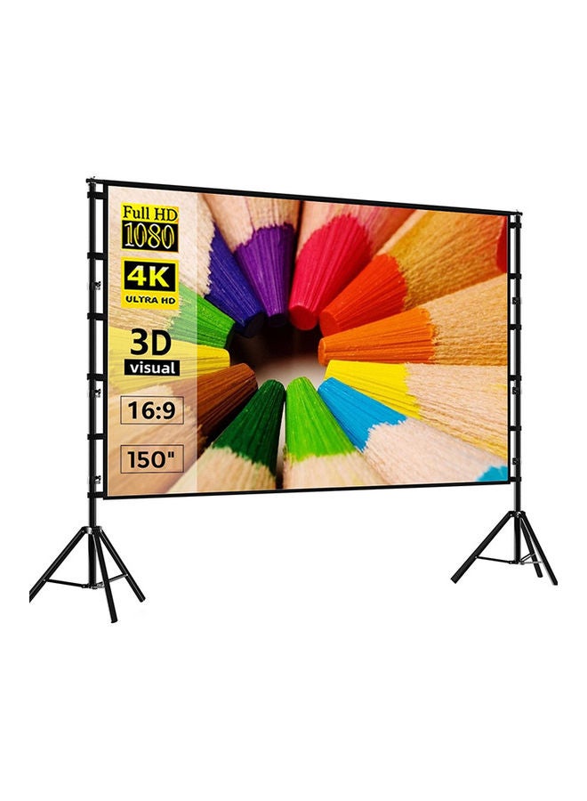 Wownect - Projector Screen With Stand 150 Inch Portable Indoor Outdoor Projection Screen 16:9 Hd 4K Wrinkle-Free Outdoor Movies Screen Carrying Bag UNV-WO-SCR-18 White - Image 1