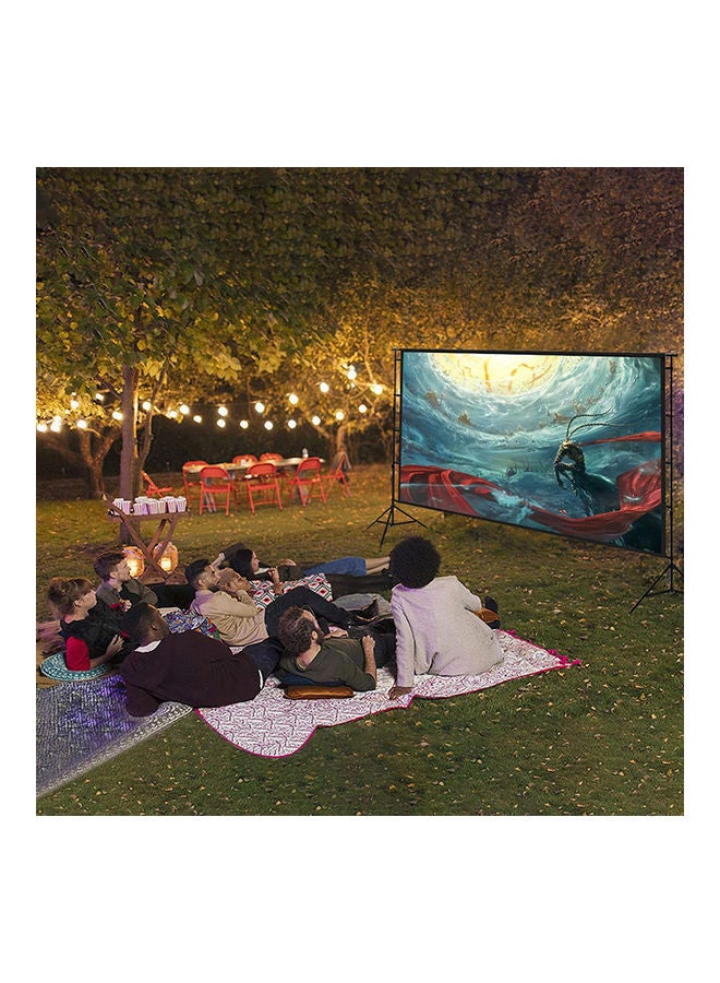 Wownect - Projector Screen With Stand 150 Inch Portable Indoor Outdoor Projection Screen 16:9 Hd 4K Wrinkle-Free Outdoor Movies Screen Carrying Bag UNV-WO-SCR-18 White - Image 1