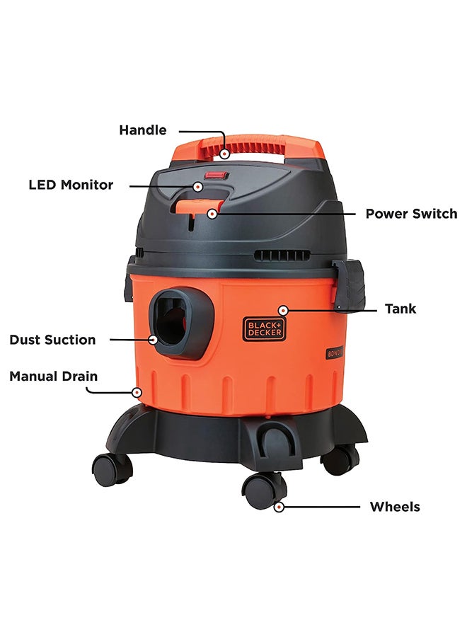 BLACK+DECKER - Wet and Dry Vacuum Cleaner, 1400W, 15L Large Tank Capacity, Blower Function, Overheat Protection, Durable for Multi-Surface Cleaning, Easy Assembly 15 L 1400 W WDBD15-B5 Orange/Black - Image 1