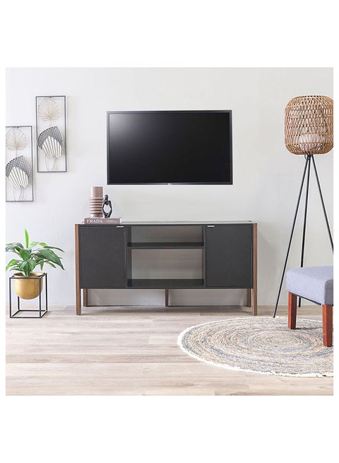 Tarsus Top TV Unit for TVs Upto 55 inches And Multifunctional Home Theater, Wood Black/Walnut 134x35.4x68.5cm