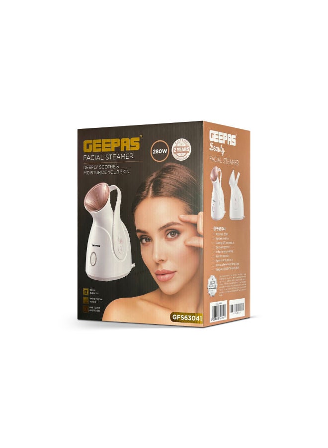 GEEPAS - Facial Steamer One Touch Operation 280W, GFS63041, Rapid Mist In 50sec, Noise Less Operation, Steamer For Pores With Warm Mist Humidifier Atomizer And Sauna Inhaler white/ Rose Gold 35cm - Image 1
