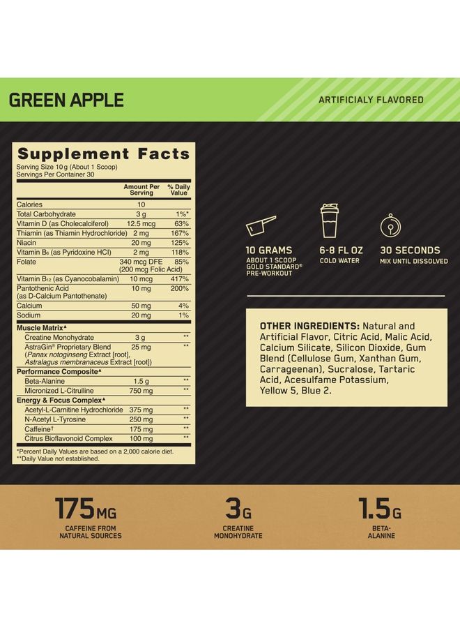 Optimum Nutrition - Gold Standard Pre-Workout Green Apple - Image 1