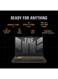 ASUS TUF Gaming A15 FA507NU-LP031W,Gaming (Upgraded Version) Laptop, AMD R7 7735HS 16GB 512GB SSD, NV RTX4050, 6GB Graphics ,WIN11 HOME, 15.6 inch FHD 1920X1080 144Hz, HD Webcam, Backlit-RGB English/Arabic Mecha Gray  - Image 4
