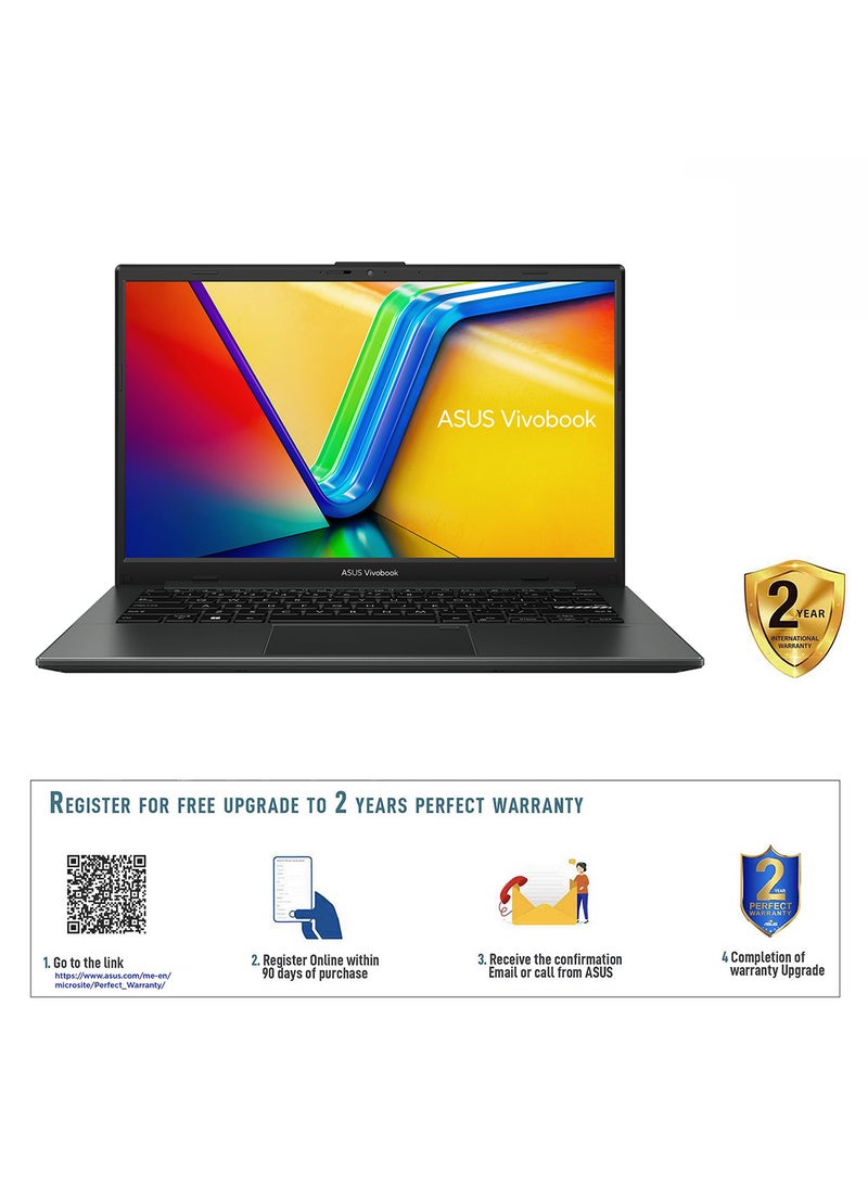 ASUS - Vivobook GO 14 E140FA-NK185W, Slim Laptop, R5 7520U 8GB 512GB PCIE G3 SSD, AMD Radeon, WIN11 HOME, 14-inch, HD Webcam, Fingerprint, Backlit English/Arabic Mixed Black (Upgraded Version) - Image 1
