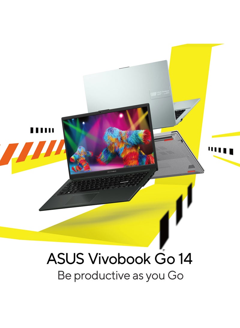 ASUS - Vivobook GO 14 E140FA-NK185W, Slim Laptop, R5 7520U 8GB 512GB PCIE G3 SSD, AMD Radeon, WIN11 HOME, 14-inch, HD Webcam, Fingerprint, Backlit English/Arabic Mixed Black (Upgraded Version) - Image 1