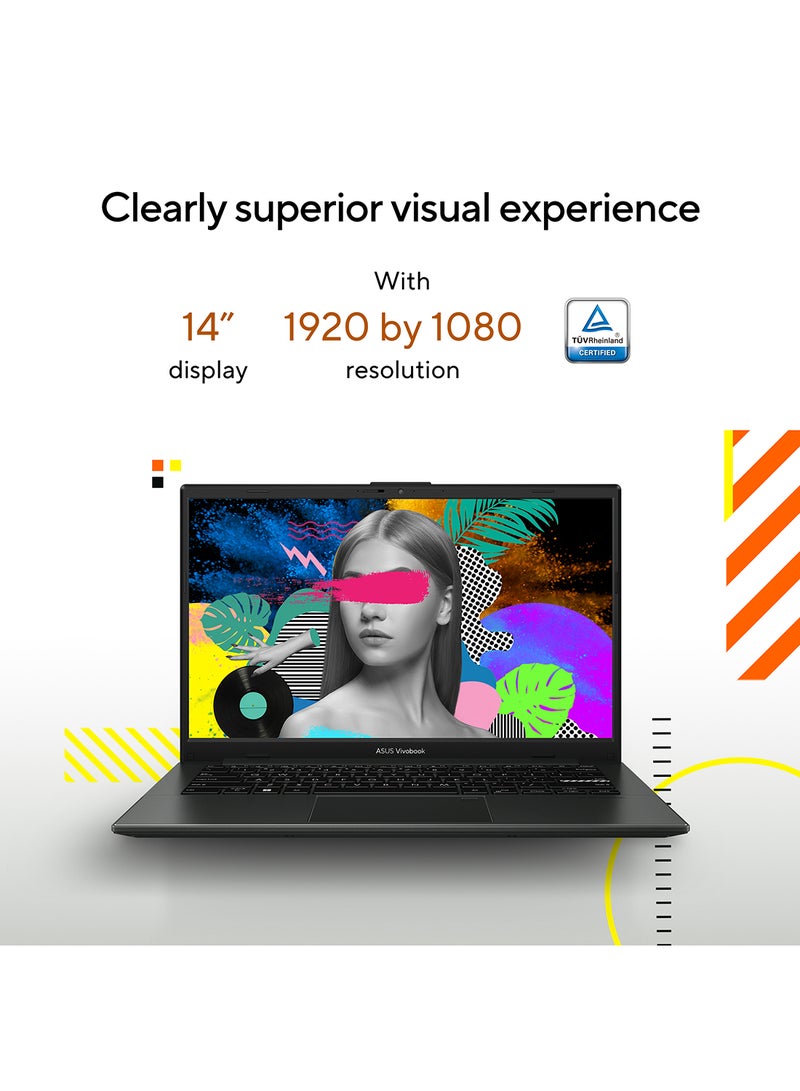 ASUS - Vivobook GO 14 E140FA-NK185W, Slim Laptop, R5 7520U 8GB 512GB PCIE G3 SSD, AMD Radeon, WIN11 HOME, 14-inch, HD Webcam, Fingerprint, Backlit English/Arabic Mixed Black (Upgraded Version) - Image 1