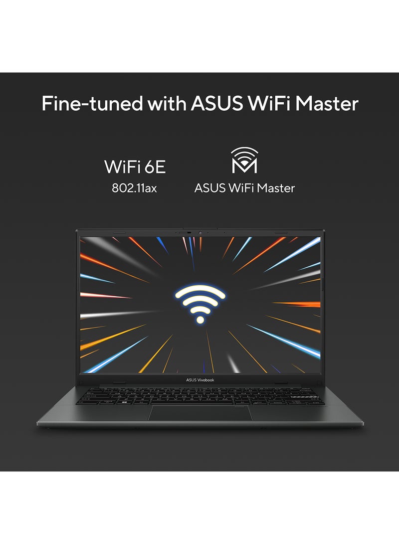 ASUS - Vivobook GO 14 E140FA-NK185W, Slim Laptop, R5 7520U 8GB 512GB PCIE G3 SSD, AMD Radeon, WIN11 HOME, 14-inch, HD Webcam, Fingerprint, Backlit English/Arabic Mixed Black (Upgraded Version) - Image 1